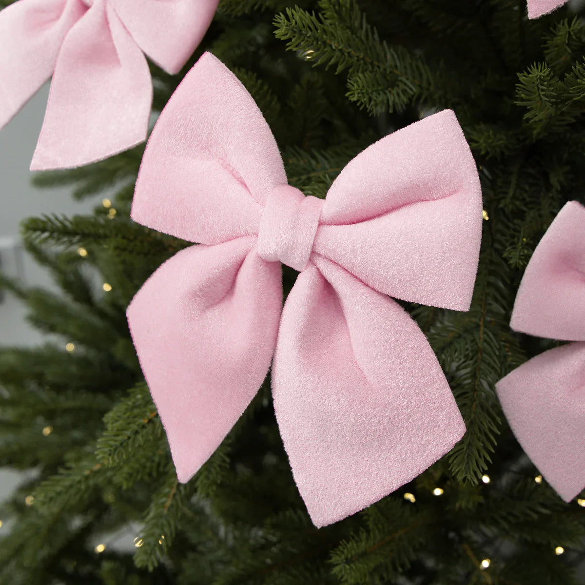 Velvet Christmas Bow Ornament – Pink, Green & White | Tree Decor