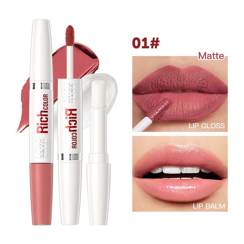 Double-ended Lip Glaze & Lip Balm Matte Misty Surface Non-stick Cup Non-fading Transparent Lip Gloss With Mirror Water Light Fee Peaceful Pleasures Health and Wellness