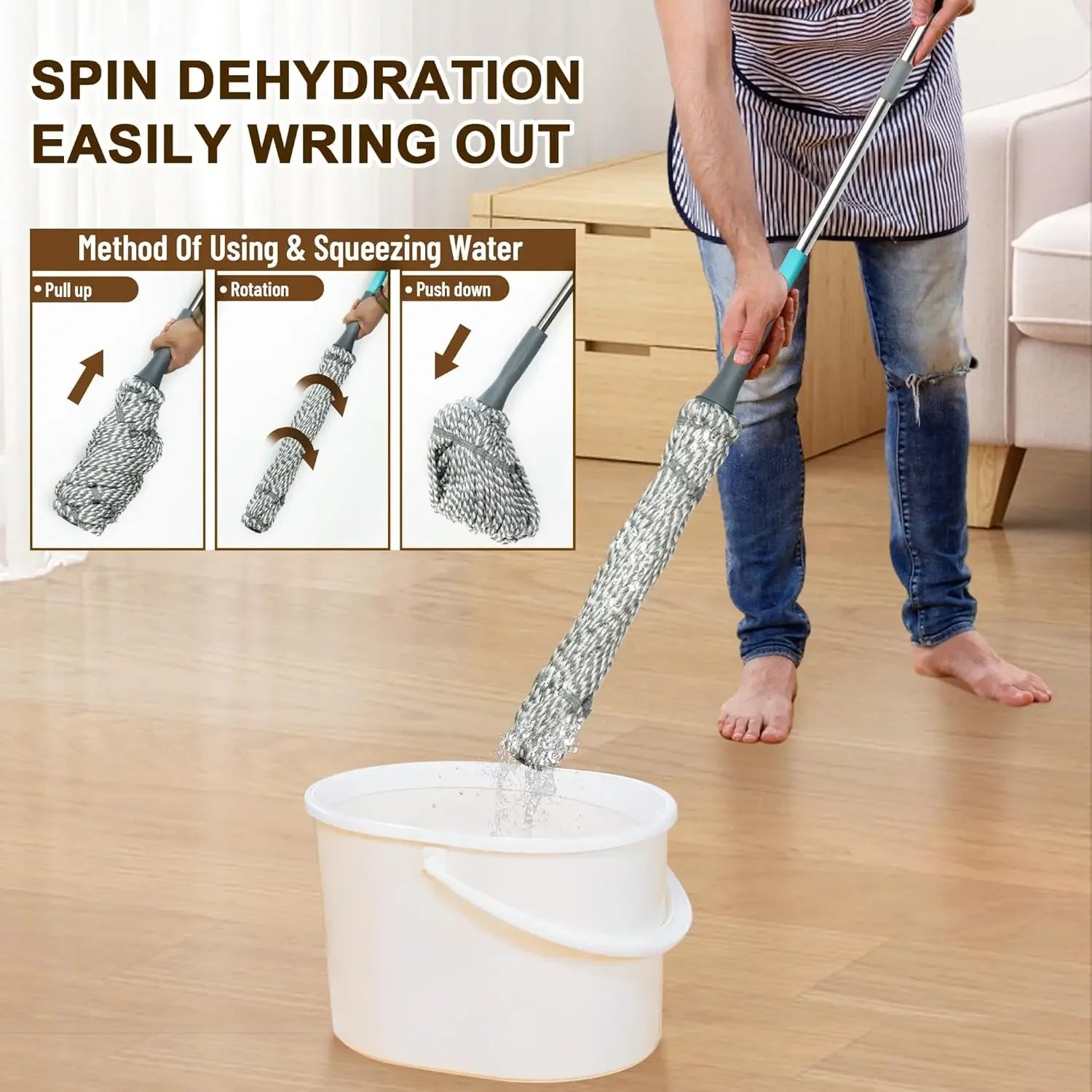Self-Wringing Twist Mop with 52.5 Inch Handle for Hardwood, Tile & Laminate Floors Peaceful Pleasures Health and Wellness