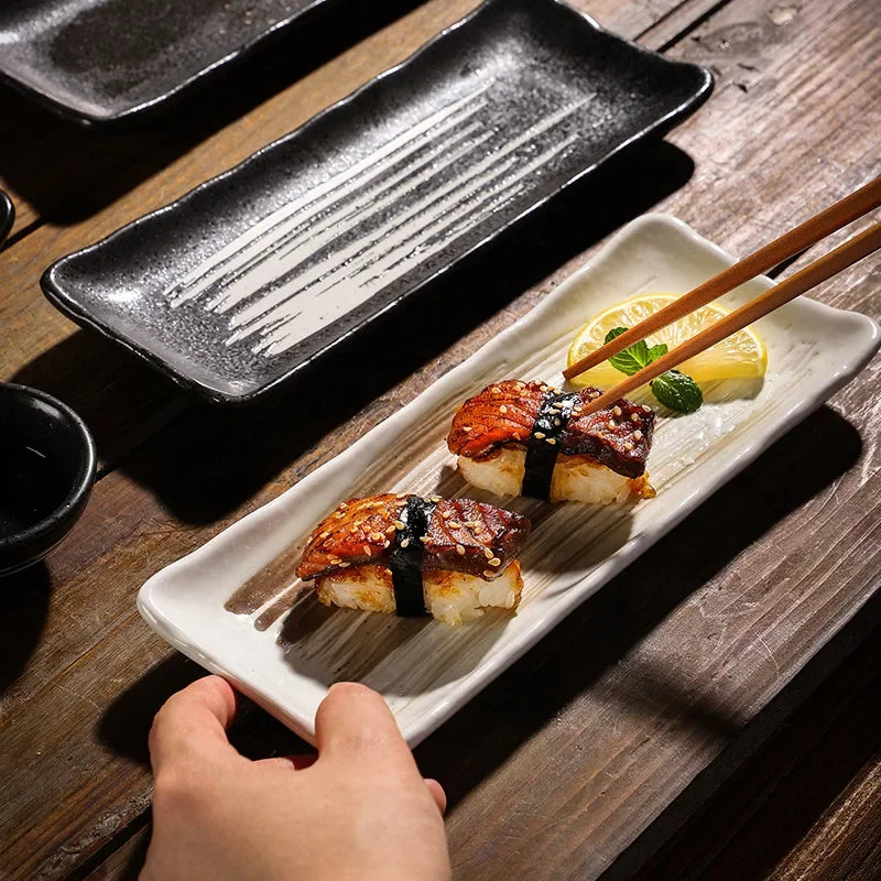 Creative 8-inch Rectangular Ceramic Sushi Plate Ideal for Japanese Cuisine and Dessert Display in Special Restaurants and Homes Peaceful Pleasures Health and Wellness