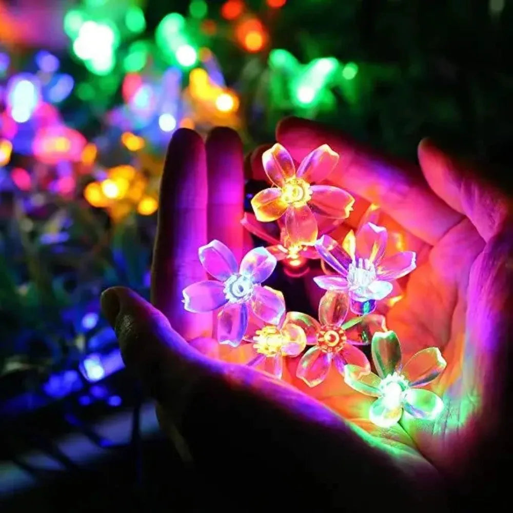 Solar Cherry Flower String Lights 20m – Waterproof Garden Garland