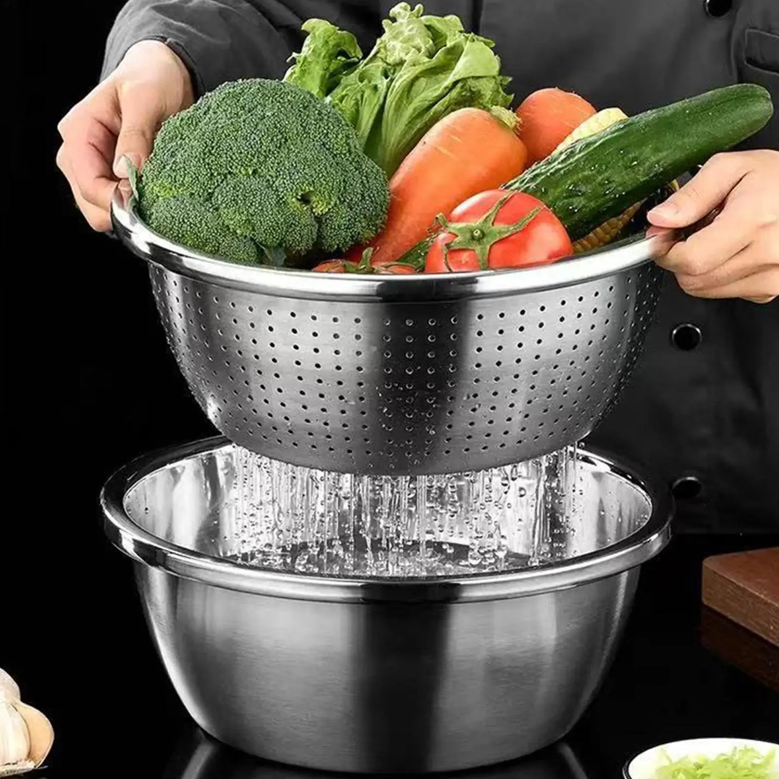 Stainless Steel Strainer Bowl Set with Grater & Drainer Strainer Bowl Set Peaceful Pleasures Health and Wellness