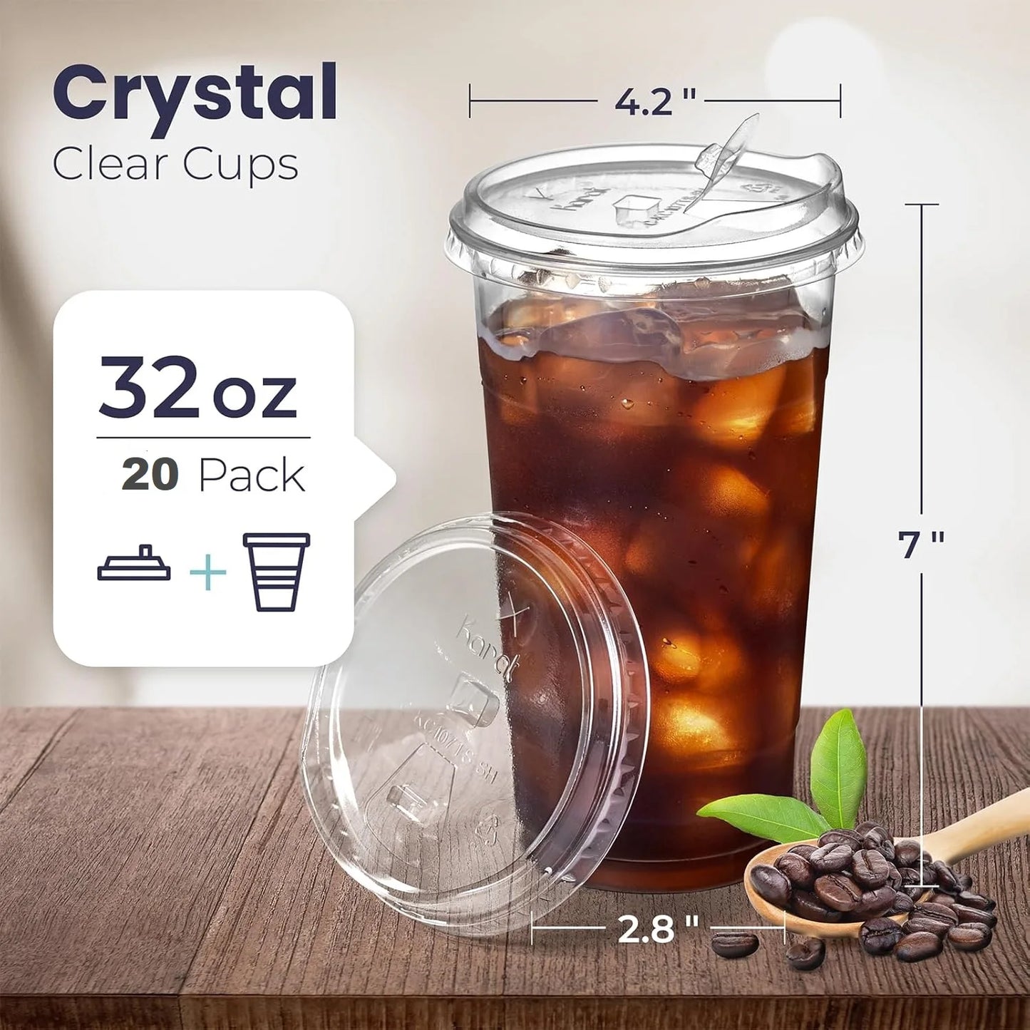 12/16//20/24/32OZ Clear Plastic Cups with Sip Lids Disposable Plastic Coffee Cups To Go Cups for Iced Coffee Smoothies Soda Peaceful Pleasures Health and Wellness 32OZ