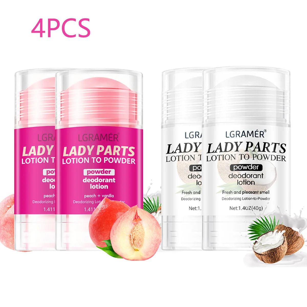 Women's Peach Vanilla Deodorant Lotion Multiple Fruits Perfume Exciting Ambiguous Atmosphere Long Lasting Fragrance Skin Care Peaceful Pleasures Health and Wellness 4pcs 1