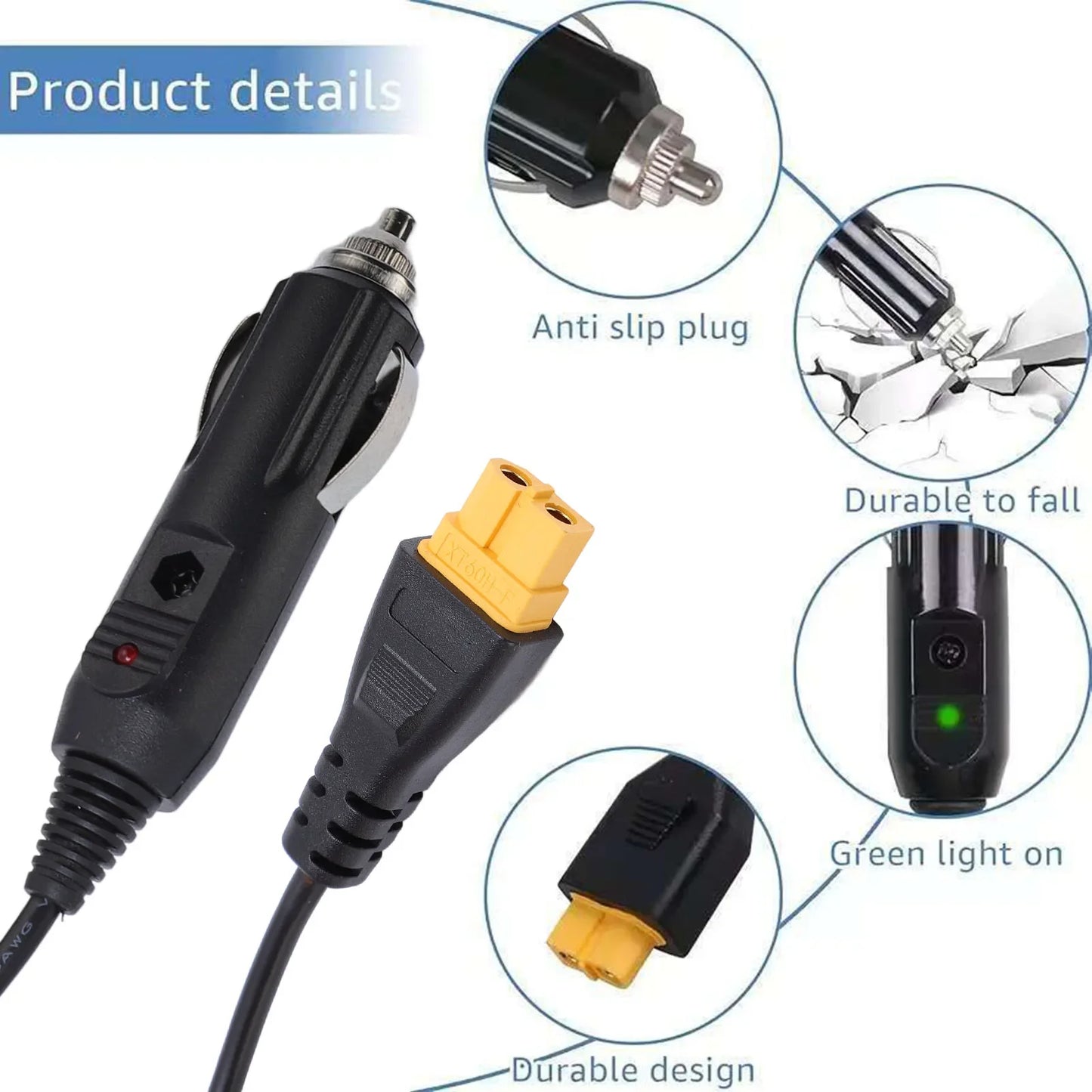 Cigar Lighter XT60 Female Cable Stable Power Transfer 9 84ft 18AWG