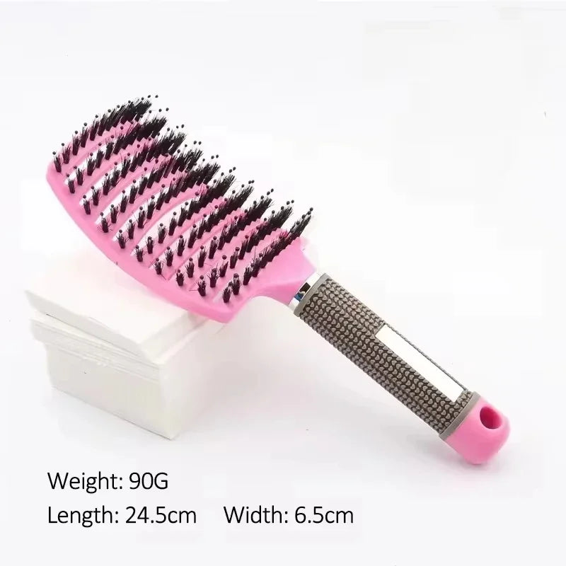 Women's Boar Bristle Hair Brush Scalp Massage Comb Wet Curly Detangle Nylon Hairdressing Styling Tool for Salon Hair Brush Peaceful Pleasures Health and Wellness SZ01-Pink