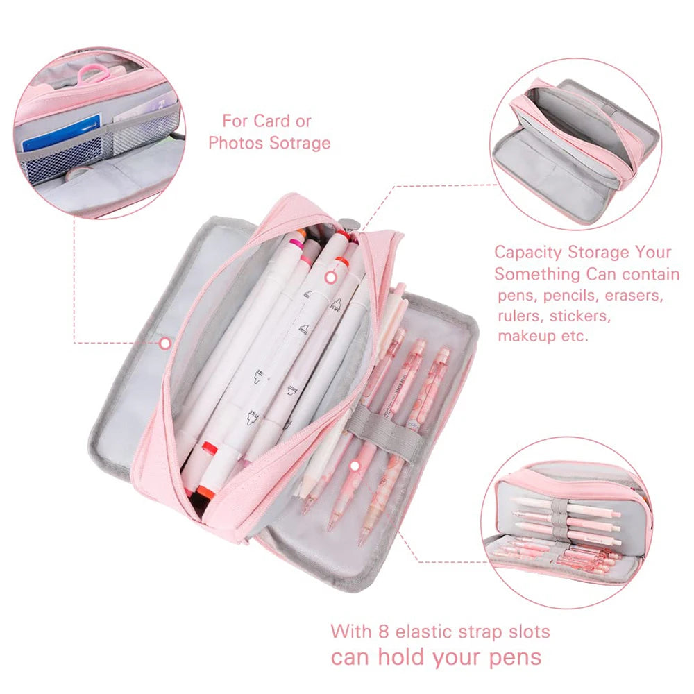 Large 3-Compartment Pencil Case | School & Office Pen Organizer