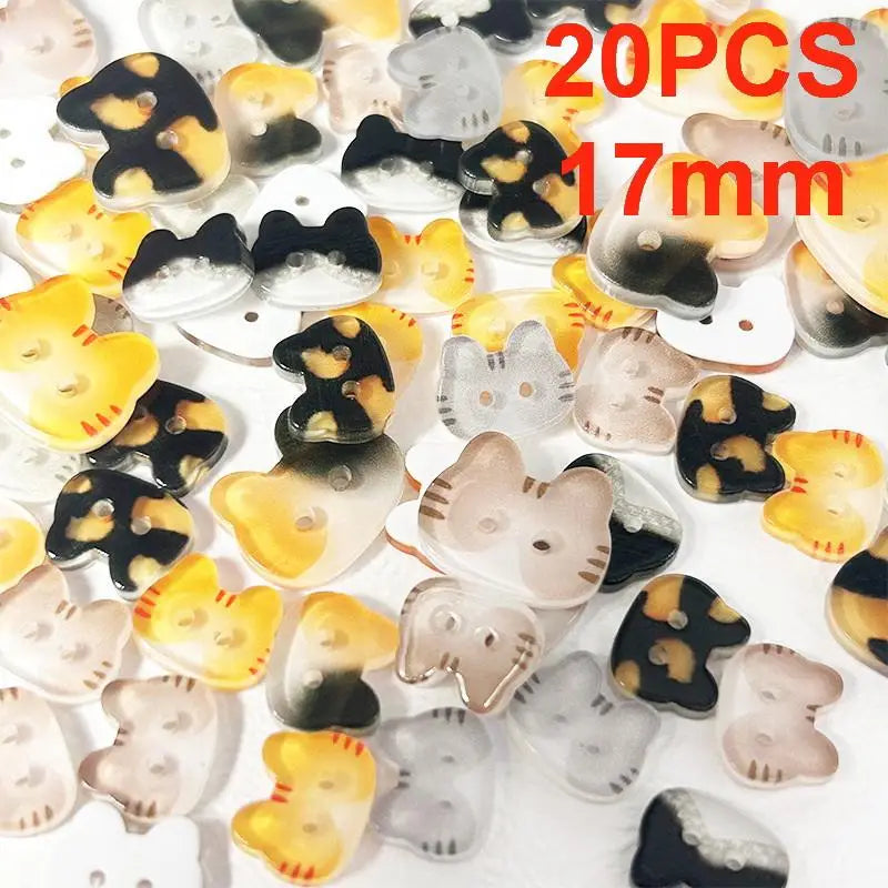 Cute Cat Resin Buttons 20pcs | 12/17mm Colorful DIY Craft