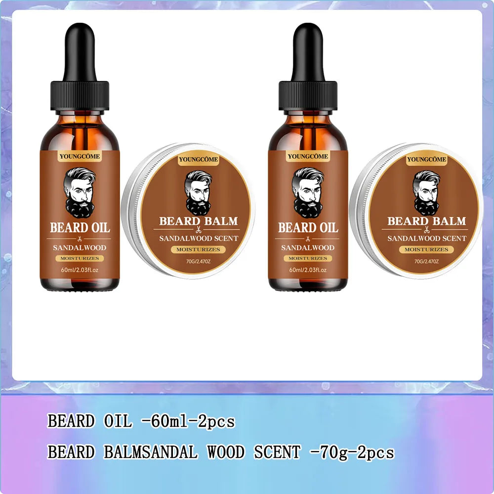 YOUNGCOME Beard Growth Oil & Sandalwood Balm | Argan Oil Kit