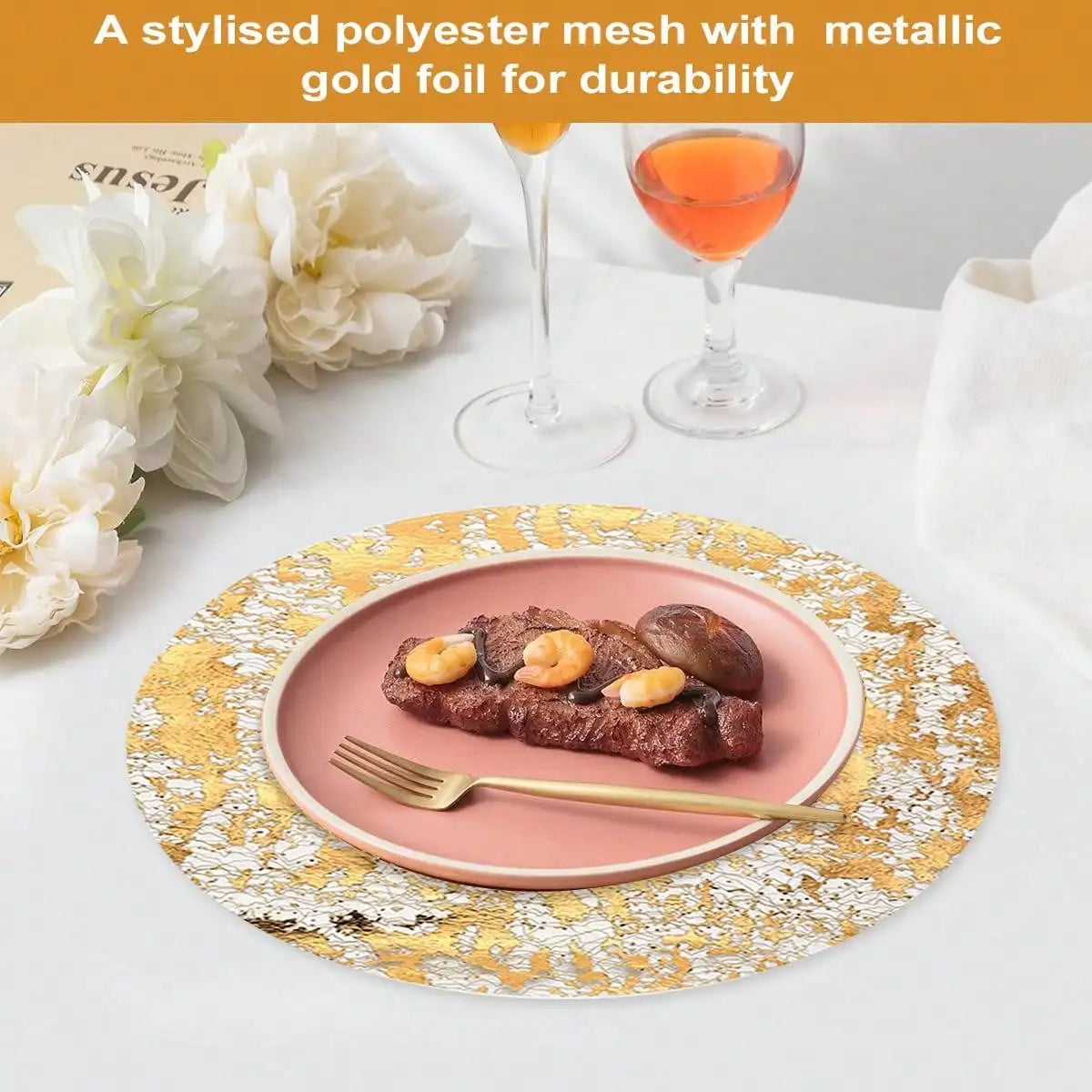 50/100/150/200pcs Disposable Gold Placemats, 13 Inch Gold Foil Mesh Mats, Dining Table Decoration for Christmas New Year Party Peaceful Pleasures Health and Wellness