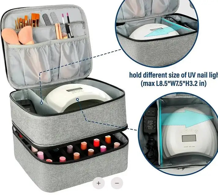 Nail Polish Storage Bag Essential Oil Bag Portable Cosmetic Nail Care Kit Nail Care Tool Storage Box Double Layer 30 Compartment Peaceful Pleasures Health and Wellness GRAY