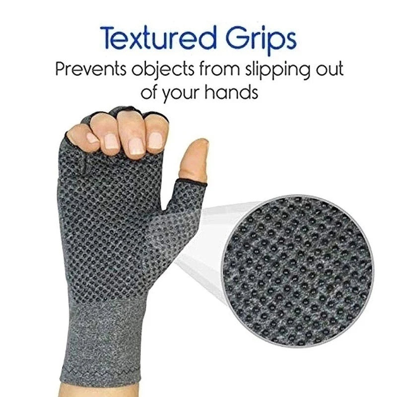 1 Pair Half Finger Compression Gloves Grey Relieve Arthritis Pain Instantly with Anti-Slip Pressure Gloves for Men and Women Peaceful Pleasures Health and Wellness