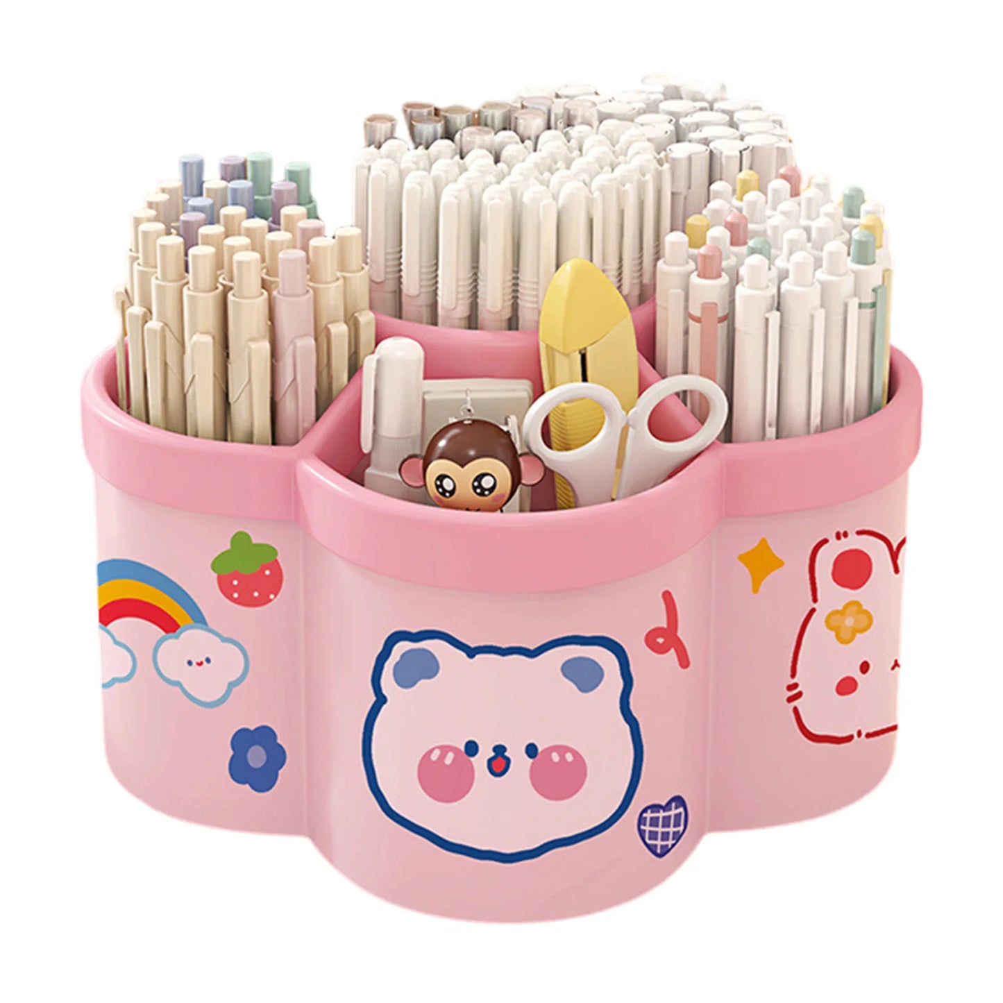 Desktop Rotating Stationery Pen Holder Smooth Edges Marker Pen Organizer Study Essentials Suitable for Elementary School Peaceful Pleasures Health and Wellness Cherry Pink