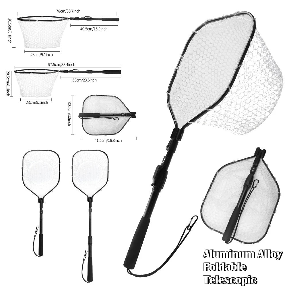 Fishing Landing Net with Telescopic Pole Anti-Slip Handle Collapsible Fishing Net for Saltwater Freshwater Fishing Hand Net Peaceful Pleasures Health and Wellness 42-98CM
