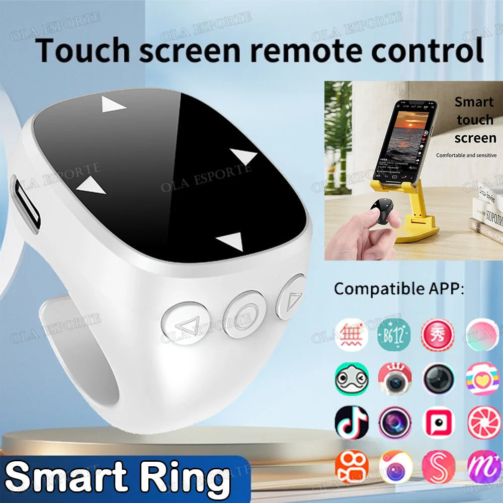 New Bluetooth Remote Control Touch Screen Page Turner Camera Video Recording Music Control For iPad iPhone Remote Scrolling Ring Peaceful Pleasures Health and Wellness White B
