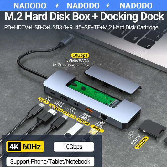 8-in-1 USB-C Hub & M.2 SSD Enclosure | 4K HDMI, PD 100W USB-C Hub Docking Station Peaceful Pleasures Health and Wellness GRAY