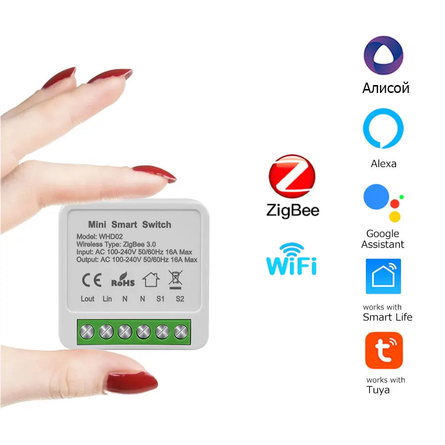 ZigBee WiFi Tuya Smart Switch 2 Way Control 16A Mini Breaker Relay Smart Life APP Control Works with Alexa Google Assistant Peaceful Pleasures Health and Wellness