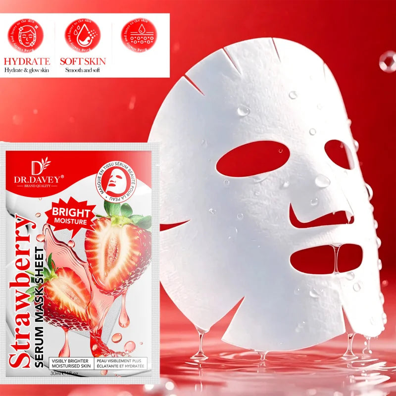 Strawberry Serum Facial Mask Sheet Facial Care Moisturizing and Tender Skin Easy to Absorb Portable 10 Tablets/Box Peaceful Pleasures Health and Wellness