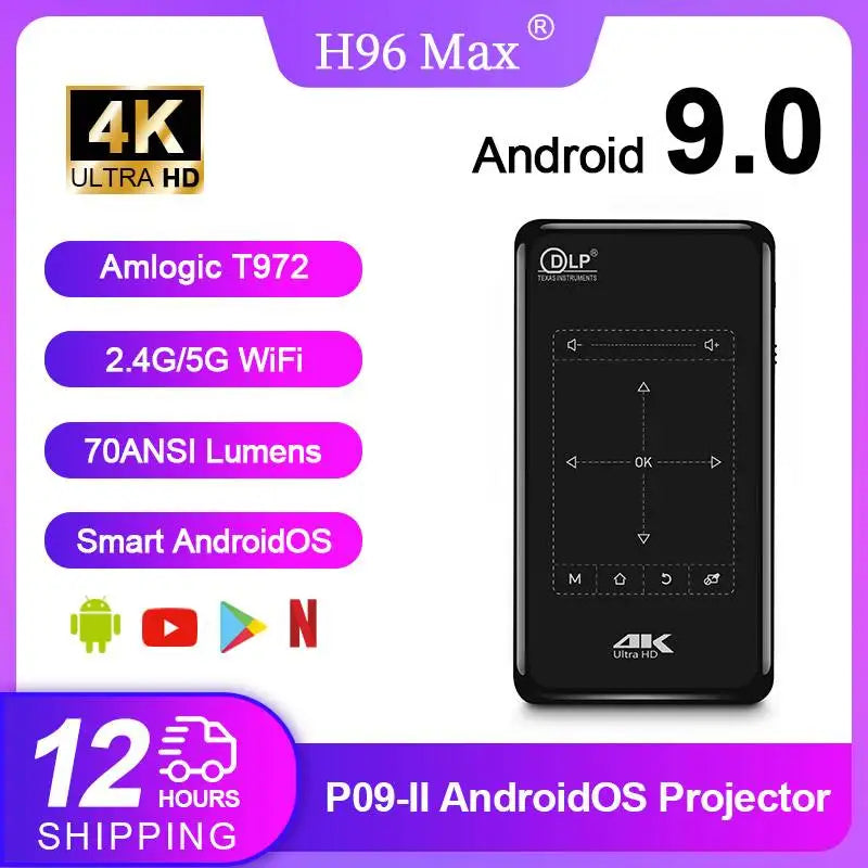 P09-II Portable DLP Mini Pocket Projector Android 9.0 2GB RAM 32GB ROM WIFI5 BT4.2 4K HD Beamer Home Cinema LED Video Projector Peaceful Pleasures Health and Wellness
