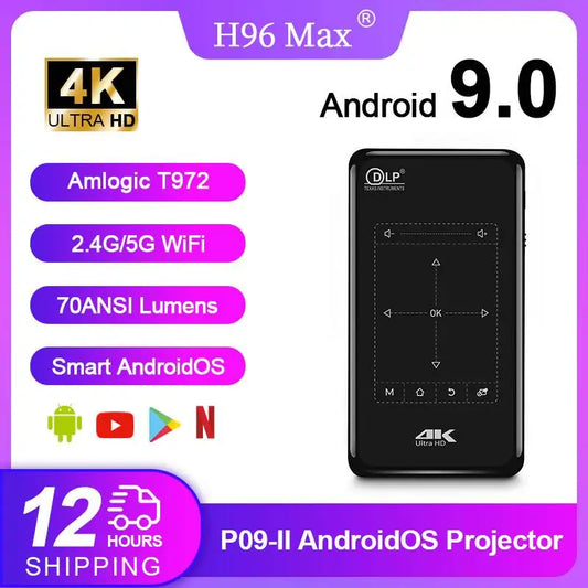 P09-II Portable DLP Mini Pocket Projector Android 9.0 2GB RAM 32GB ROM WIFI5 BT4.2 4K HD Beamer Home Cinema LED Video Projector Peaceful Pleasures Health and Wellness