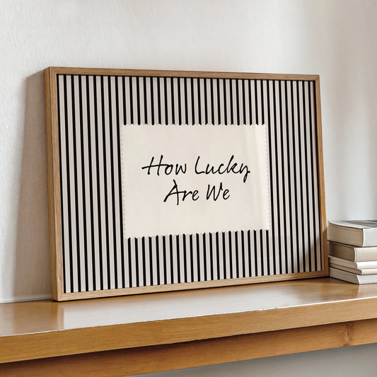 Retro 'How Lucky Are We' Vintage Black Striped Wall Art Print Canvas Painting Poster Picture For Living Room,Bedroom Home Decor Peaceful Pleasures Health and Wellness
