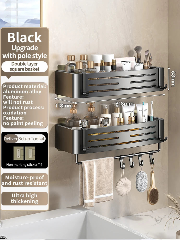 YUNJIEYA Adhesive Corner Shower Shelf | No-Drill Aluminum Rack