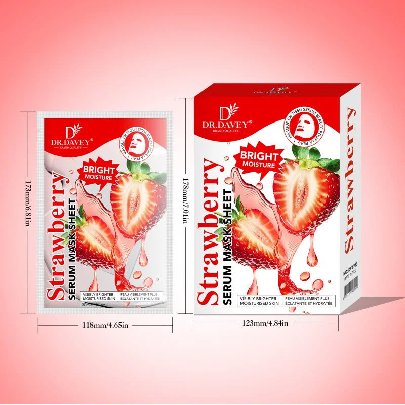 DR.DAVEY Strawberry Serum Sheet Mask – Moisturizing, 10 Pack