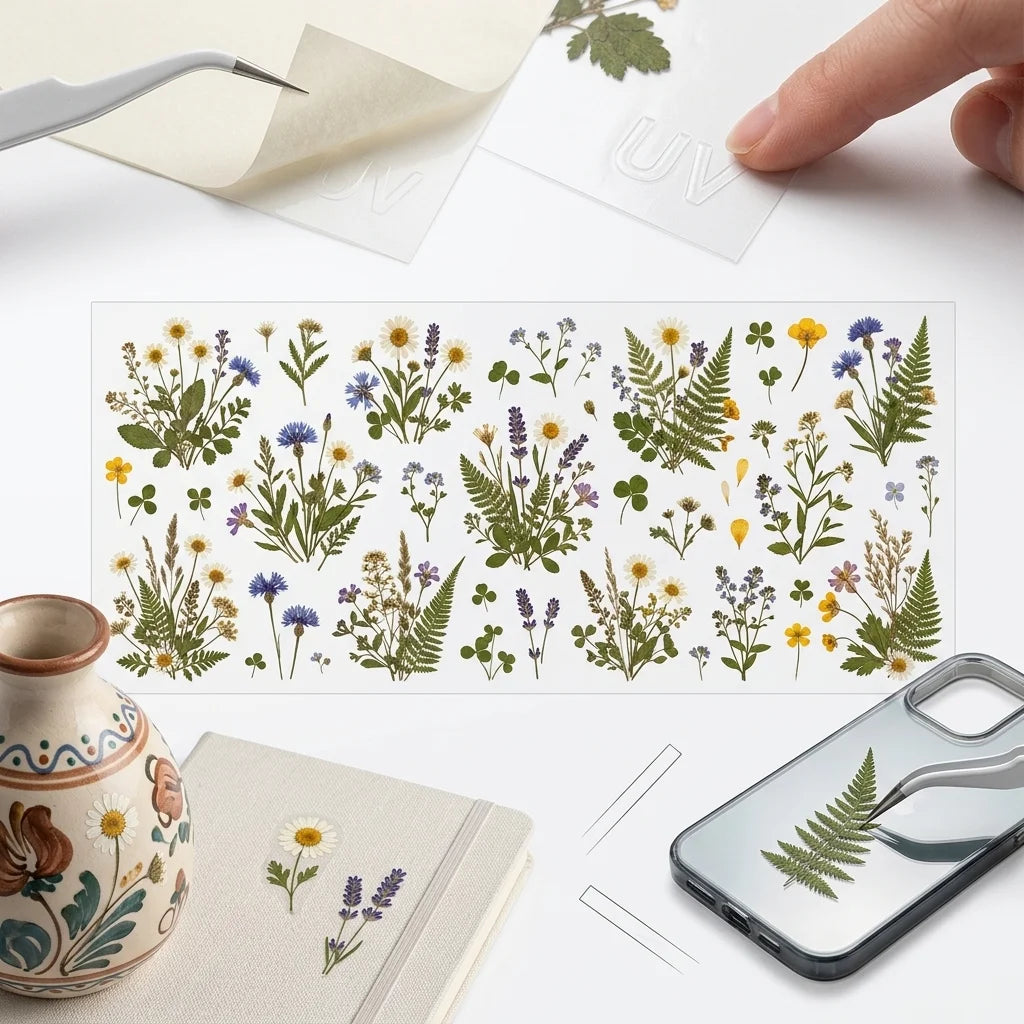 Wildflower UV Transfer Stickers | Botanical Daisy Fern Decals