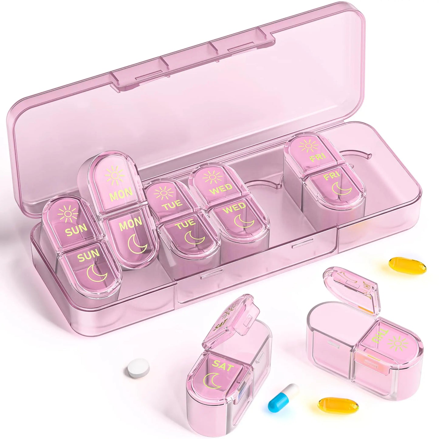 Pill Organizer, Pill Box 7 Day Am & Pm Pill Organizer 7 Days,Weekly Pill Case 2 Times a Day,Medicine Organizer for Travel Peaceful Pleasures Health and Wellness Pink