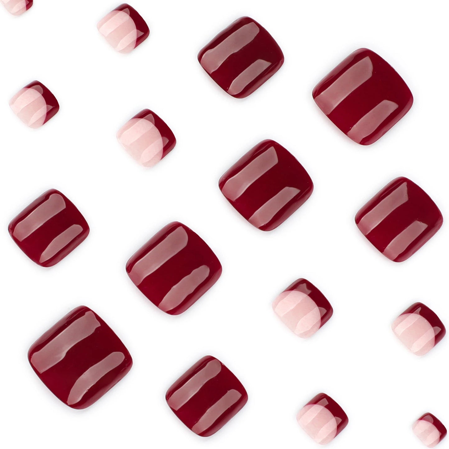24-Piece Wine Red French Press-On Toe Nails | Short Square