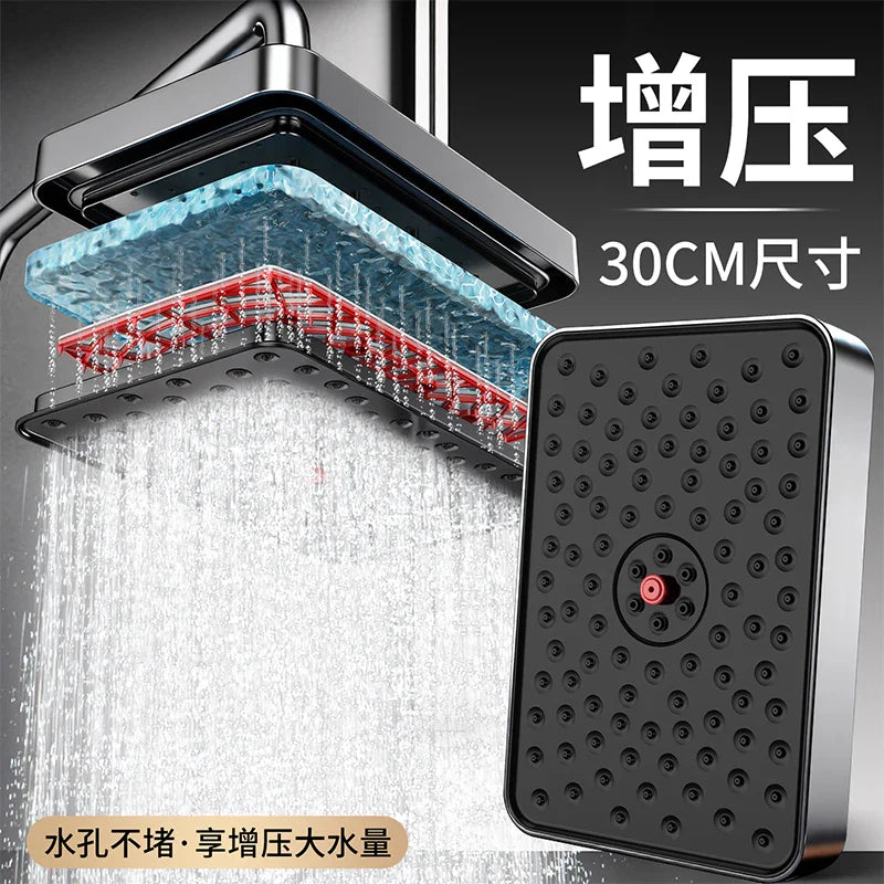 30cm Rainfall Shower Head – High Pressure, 360° Rotation & Self-Clean