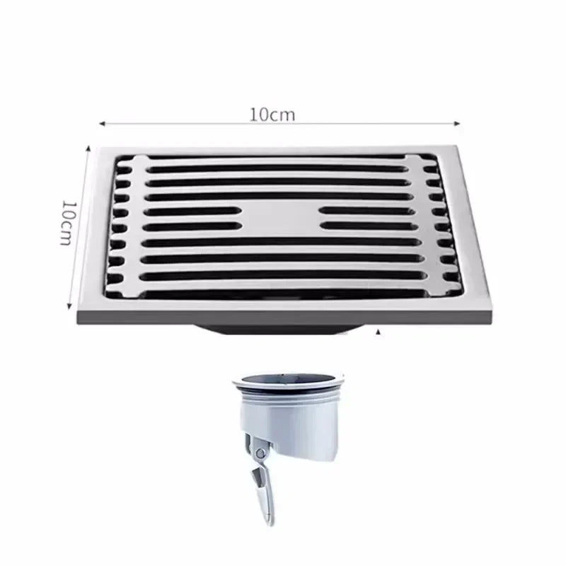 10cm Square Stainless Steel Floor Drain | Anti-Odor Cover