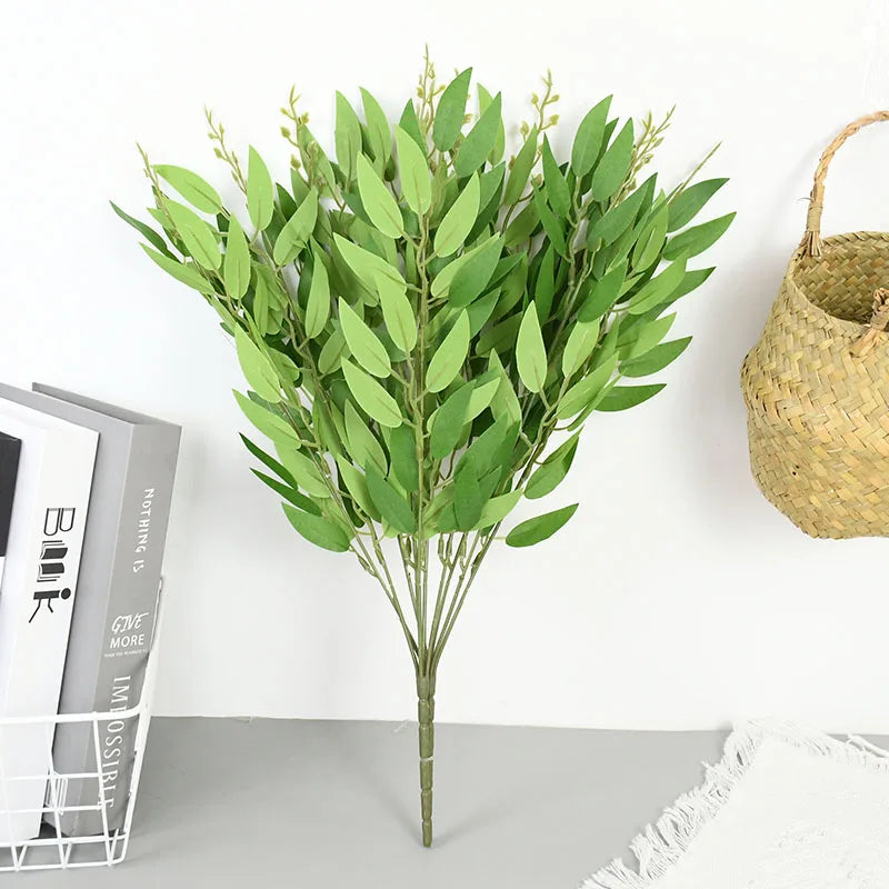 Silk Artificial Willow Bouquet | Fake Green Leaves for Home & Wedding