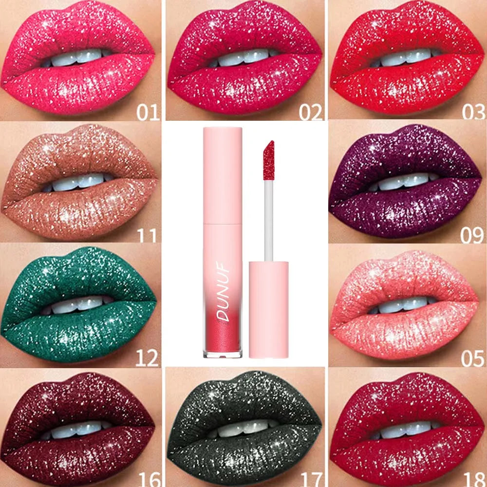 DUNUF Glitter Lip Gloss 18 Colors | Diamond Shimmer Liquid Lipstick