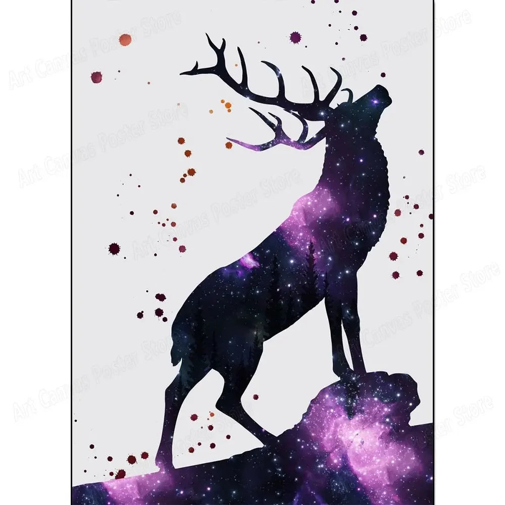 Abstract Animal Canvas Wall Art Print – Bird Elk Mermaid Butterfly