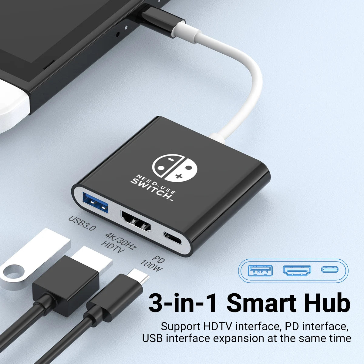 3-in-1 USB-C to HDMI 4K Hub | 100W PD & USB 3.0 Docking Station