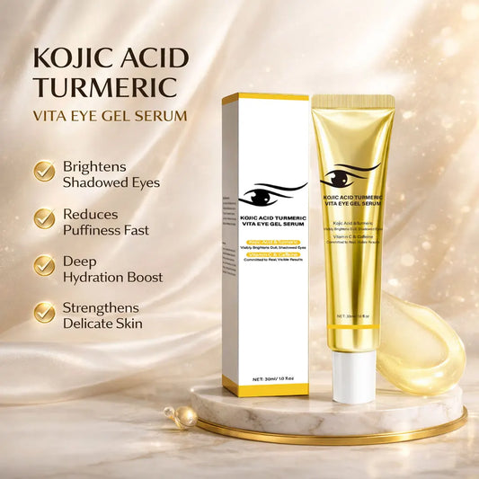 Kojic Acid Turmeric Eye Serum Vitamin C & Caffeine Eye Gel Cream Visibly Brightens Dull Eyes, Fades Dark Circles Eye Care ,30ml Peaceful Pleasures Health and Wellness