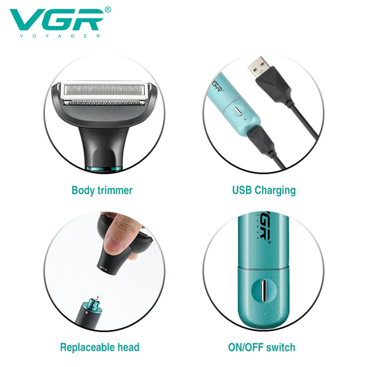 VGR 625 3in-1 Men's Personal Hair Trimming Set Rechargeable Professional Foil Shaver Portable Nose Hair Ear Hair Eyebrow Trimmer Peaceful Pleasures Health and Wellness