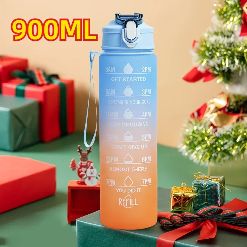 2L Motivational Sports Water Bottle with Time Marker & Straw