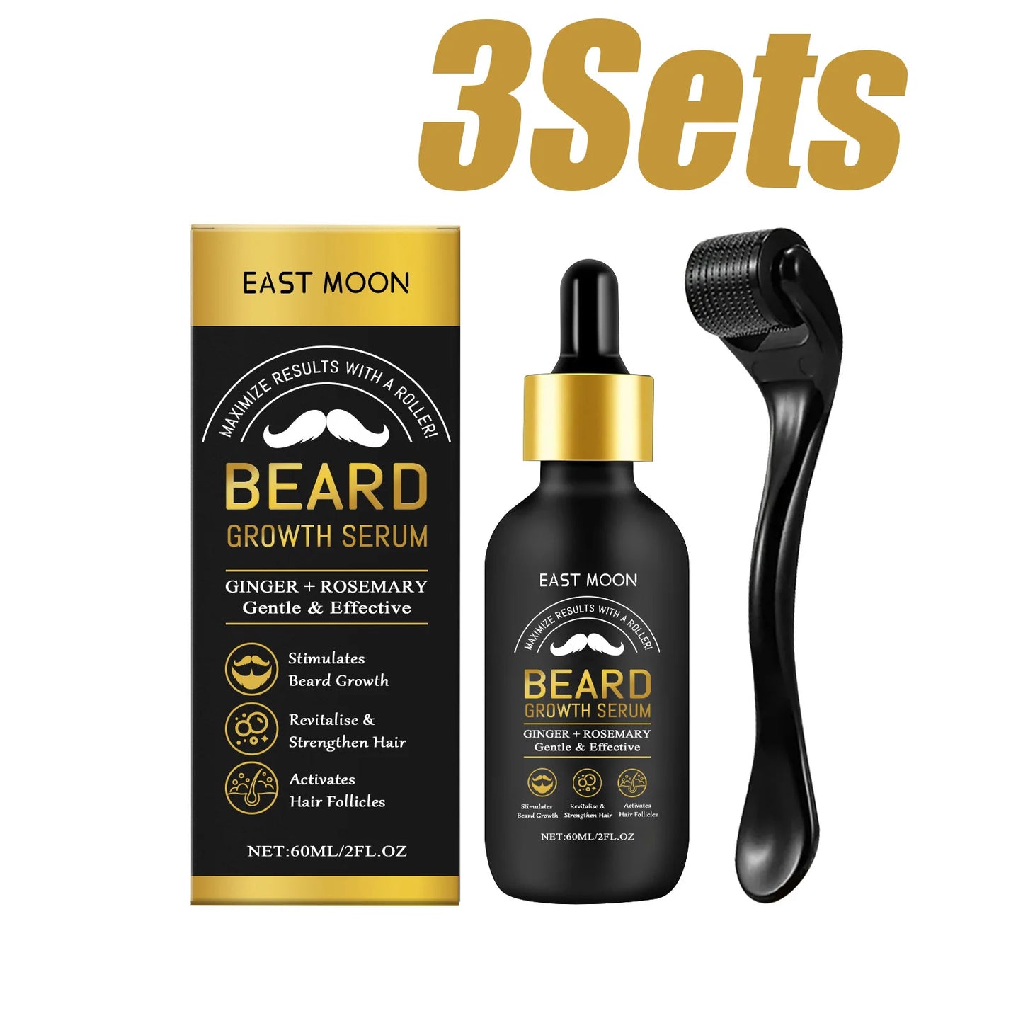 Men's Beard Thickening Oil + Roller – Collagen & Rosemary 60ml