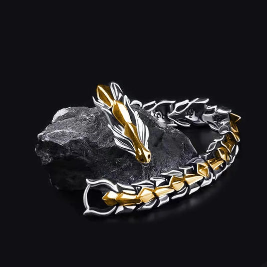 Retro Dragon Head Men's Bracelet | Punk Dragon Scale Charm Men's Charm Bracelet Peaceful Pleasures Health and Wellness