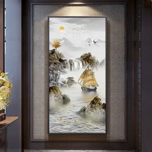 Home and Wanshi Xing Decorative Painting Landscape Mural Painting New Chinese Beginner Style Hanging Painting Home Decor Peaceful Pleasures Health and Wellness 4 40x80cm