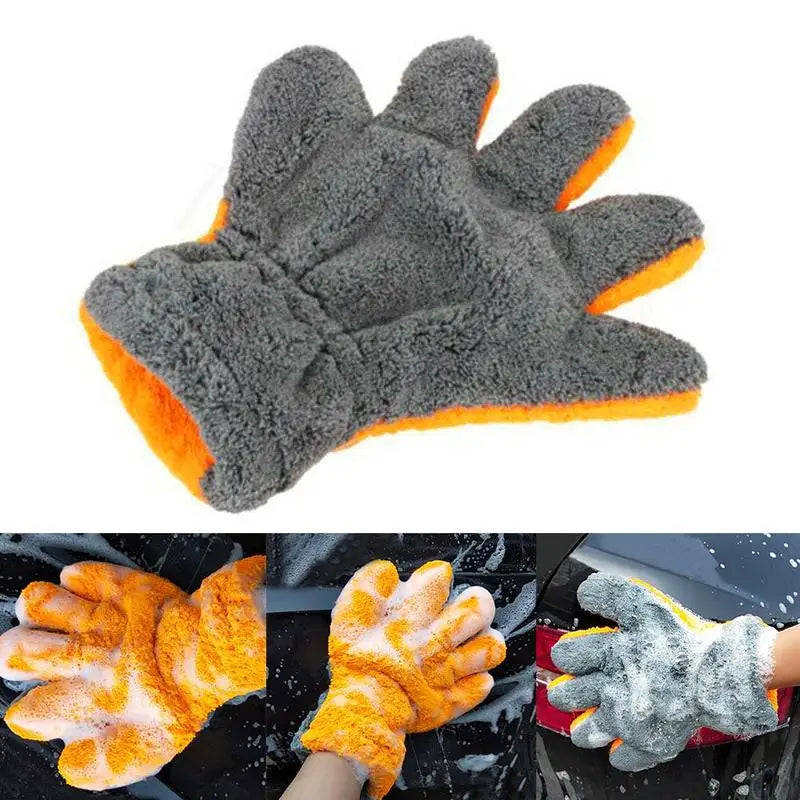 Double-Sided Coral Fleece Car Wash Mitt – Scratch-Free Glove