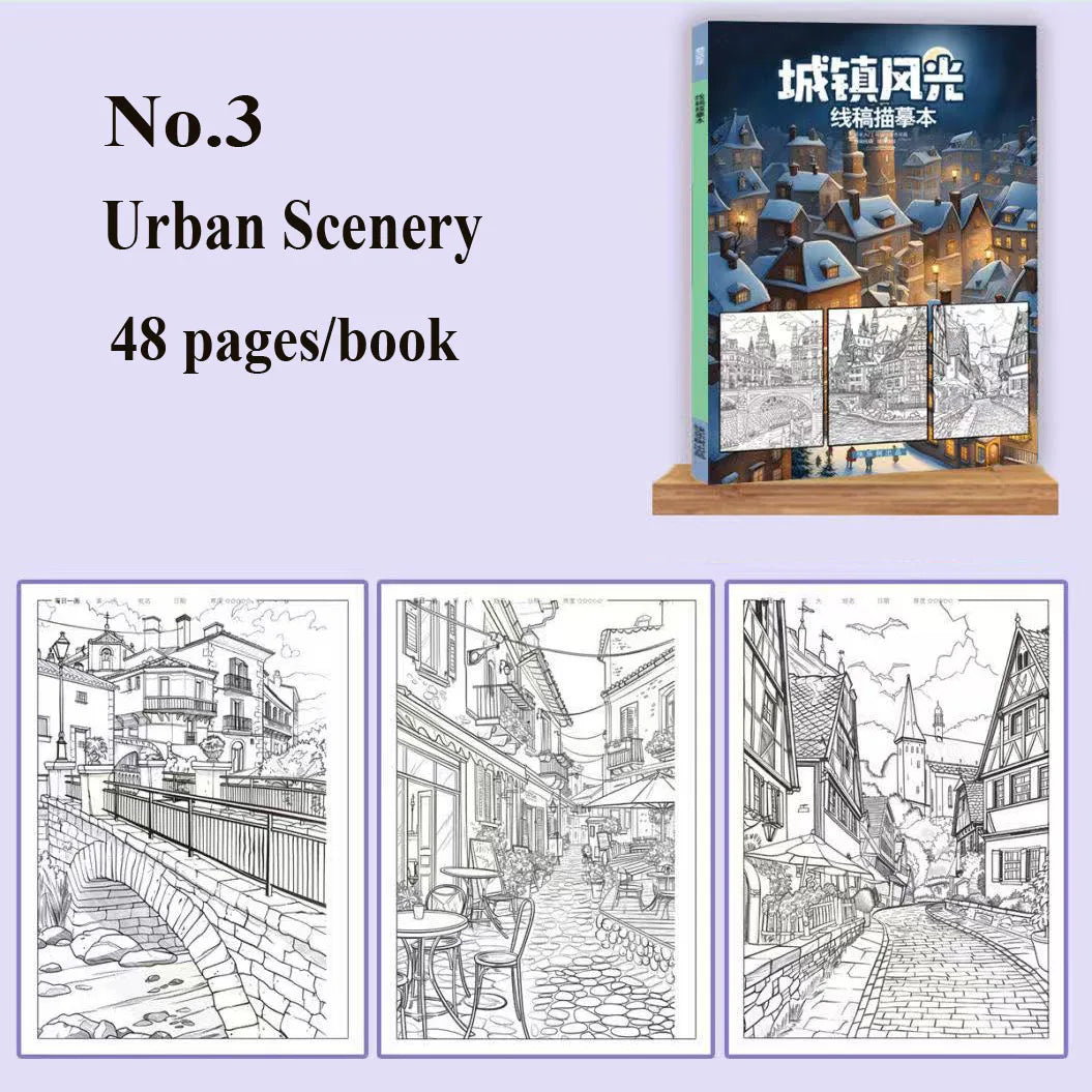 Landscape Line Art Tracing Coloring Book Scenery Sketch Drawing Pad