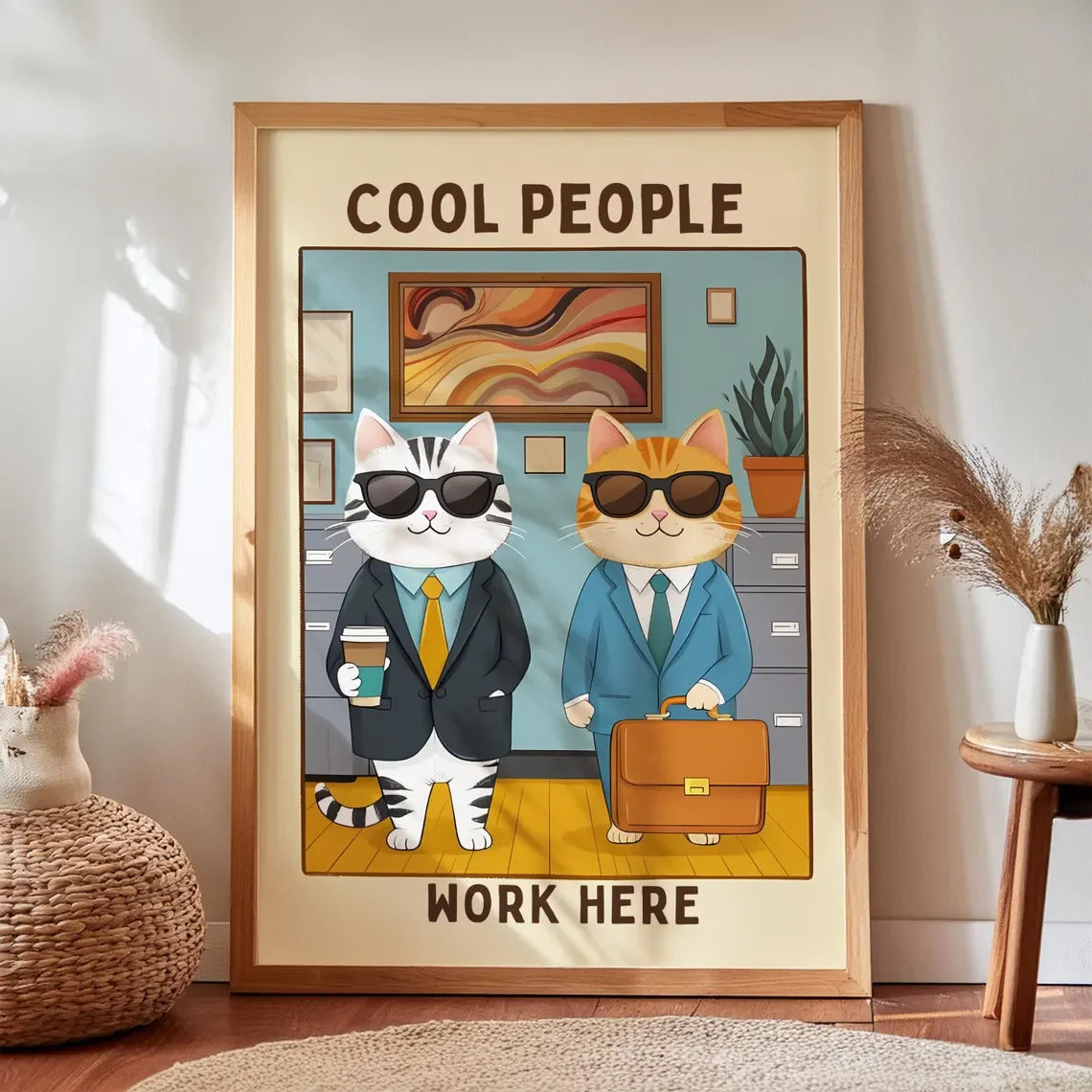 Cool People Work Here Cat Poster | Funny Office Wall Art Canvas Wall Poster Peaceful Pleasures Health and Wellness TR261079-4 20x30cm Unframed