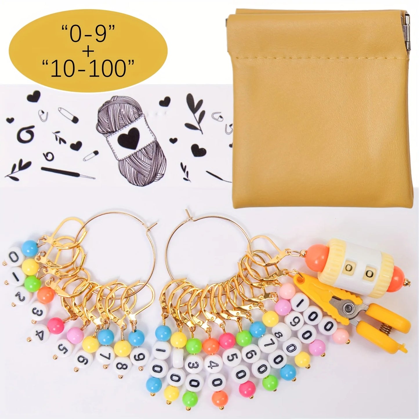 20 Pcs Number 0-100 Acrylic Beads Stitch Markers, Round Number Bead Crochet Knitting Stitch Marker Peaceful Pleasures Health and Wellness Gold