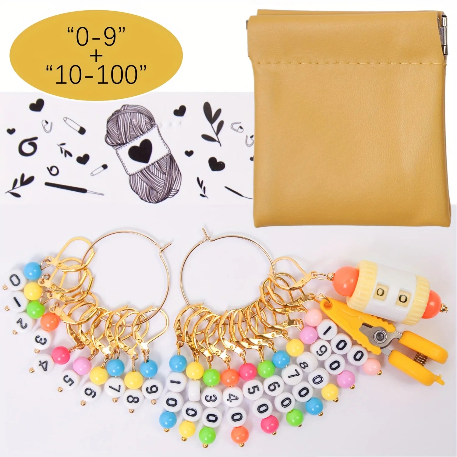 20 Pcs Number 0-100 Acrylic Beads Stitch Markers, Round Number Bead Crochet Knitting Stitch Marker Peaceful Pleasures Health and Wellness Gold