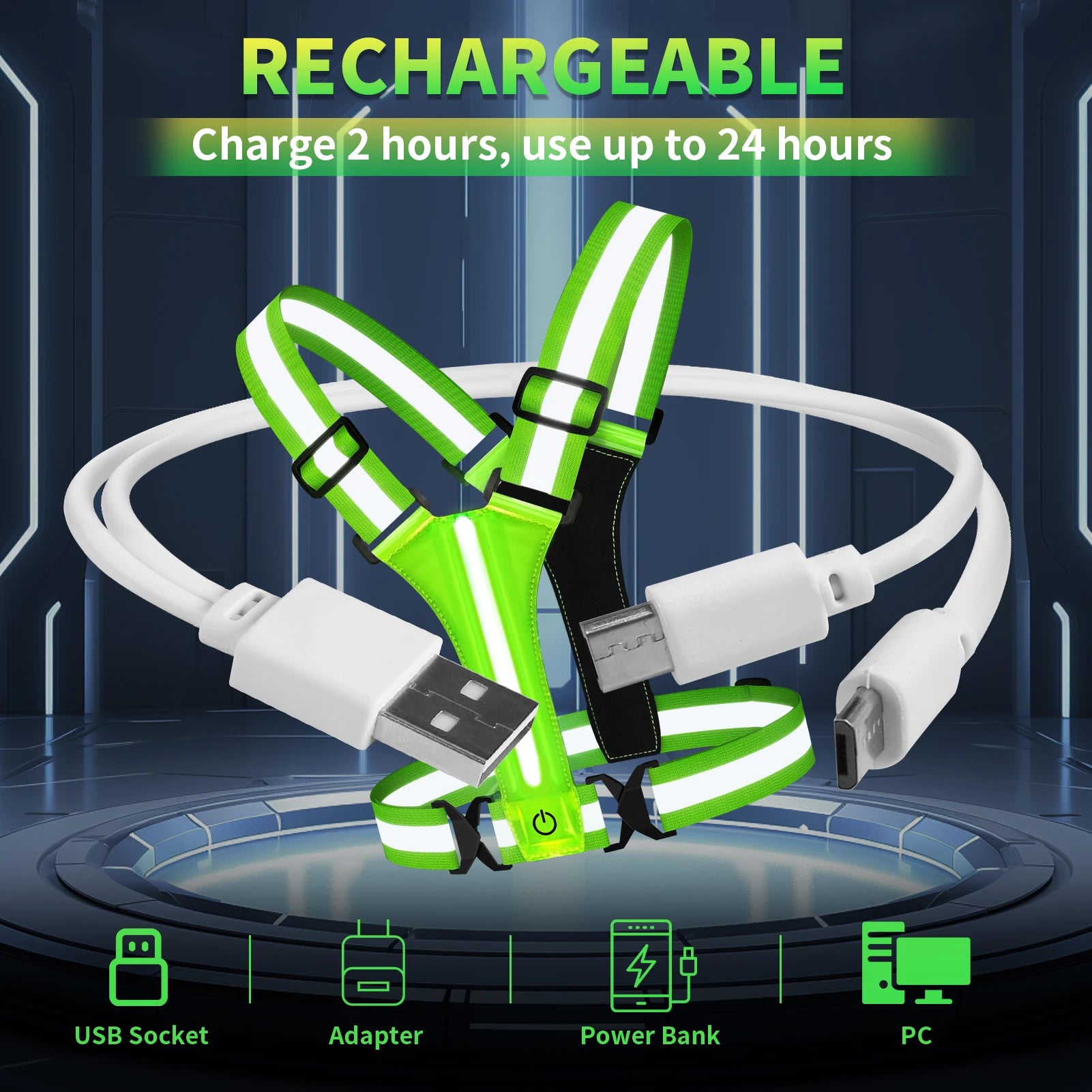 LED Reflective Vest Running Gear USB Rechargeable LED Light Up Vest High Visibility Running Lights for Jogging Running Walking Peaceful Pleasures Health and Wellness