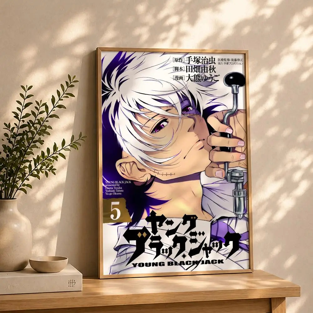 Black Jack Anime Poster – HD Self-Adhesive Waterproof Wall Art Anime Wall Poster Peaceful Pleasures Health and Wellness White11 40X50cmNoframe