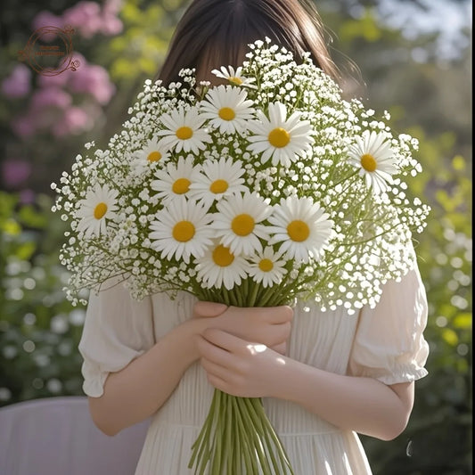 30pcs Artificial Chamomile & Gypsophila Bouquet | Wedding Decor Artificial Flower Bouquet Peaceful Pleasures Health and Wellness